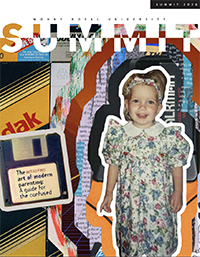 Cover of the Fall 2026 issue of Summit: Retro looking collage with a photo of a young child in the middle