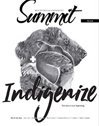 Cover of Summit Fall 2016 issue: A charcoal drawing of a bunch of animals in the approximate shape of Treaty 7