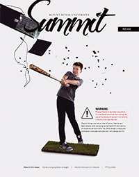 Cover of Summit Fall 2015 issue: Photo of child smashing a keyboard with a baseball bat