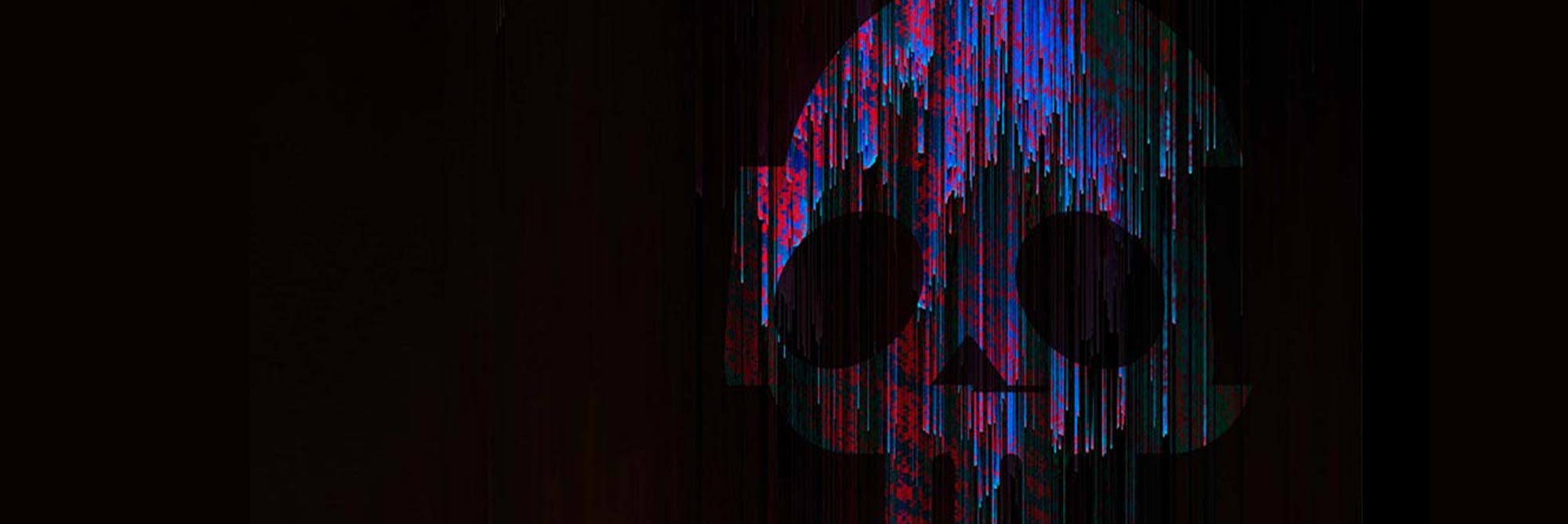 A skull filled with glitchy static on a dark background.