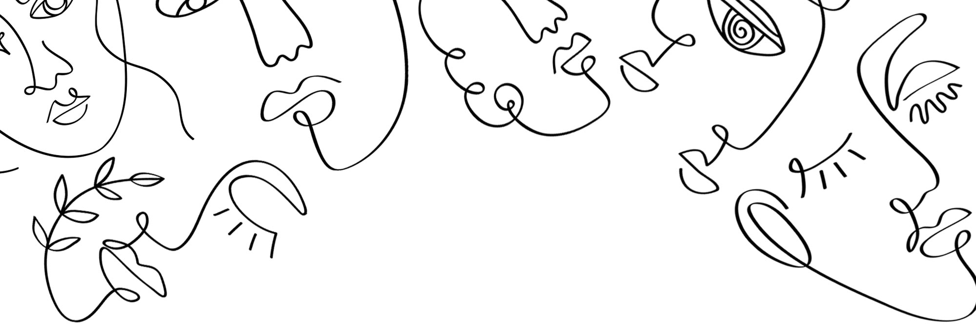 Drawings of faces where the outline of the face is drawn in a single line.