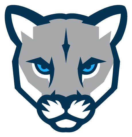 One version of the Mount Royal Cougars logo - a graphic of a Cougar staring at the viewer straight-on