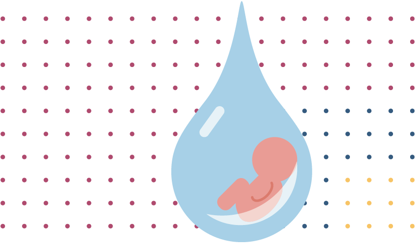 A baby in a raindrop on a grid of dots