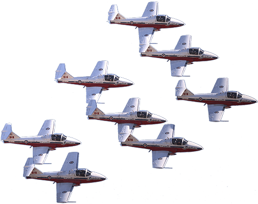 Photo of eight Snowbirds' planes flying in formation