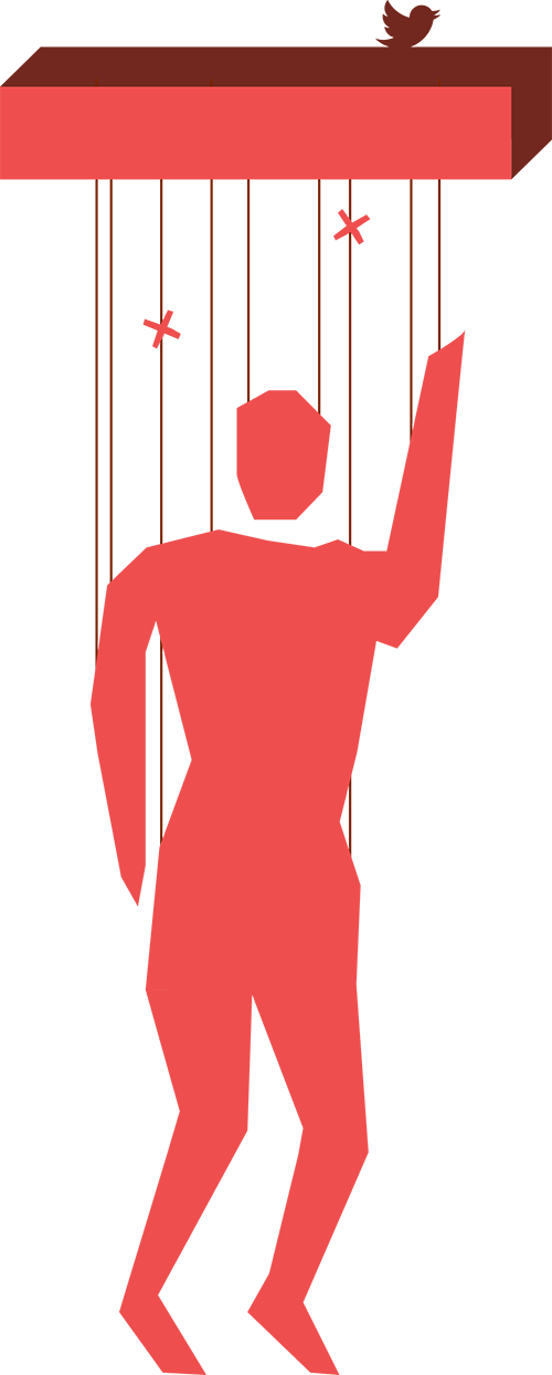 A stylized depiction of a marionette