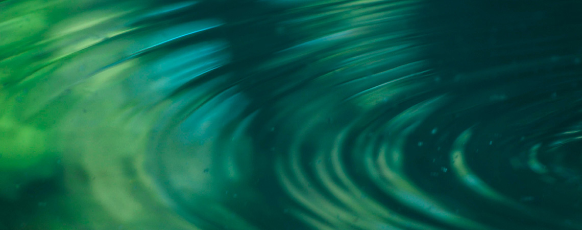 Ripples on the surface of a green lake or pond.