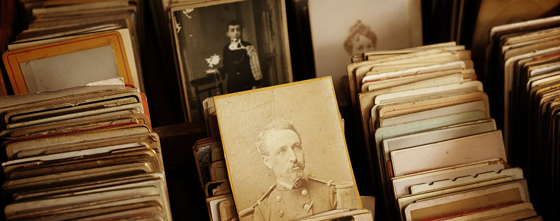 Boxes full of vintage photographs.