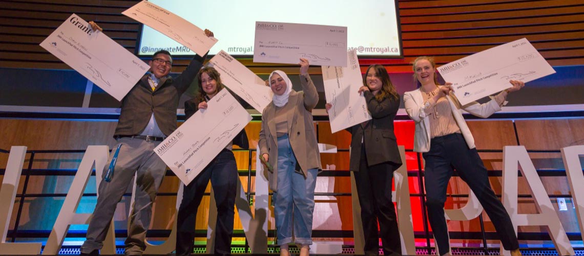 The 2022 LaunchPad winners on stage at MRU.
