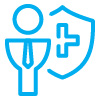 Icon of a person wearing a tie in front of a health care cross