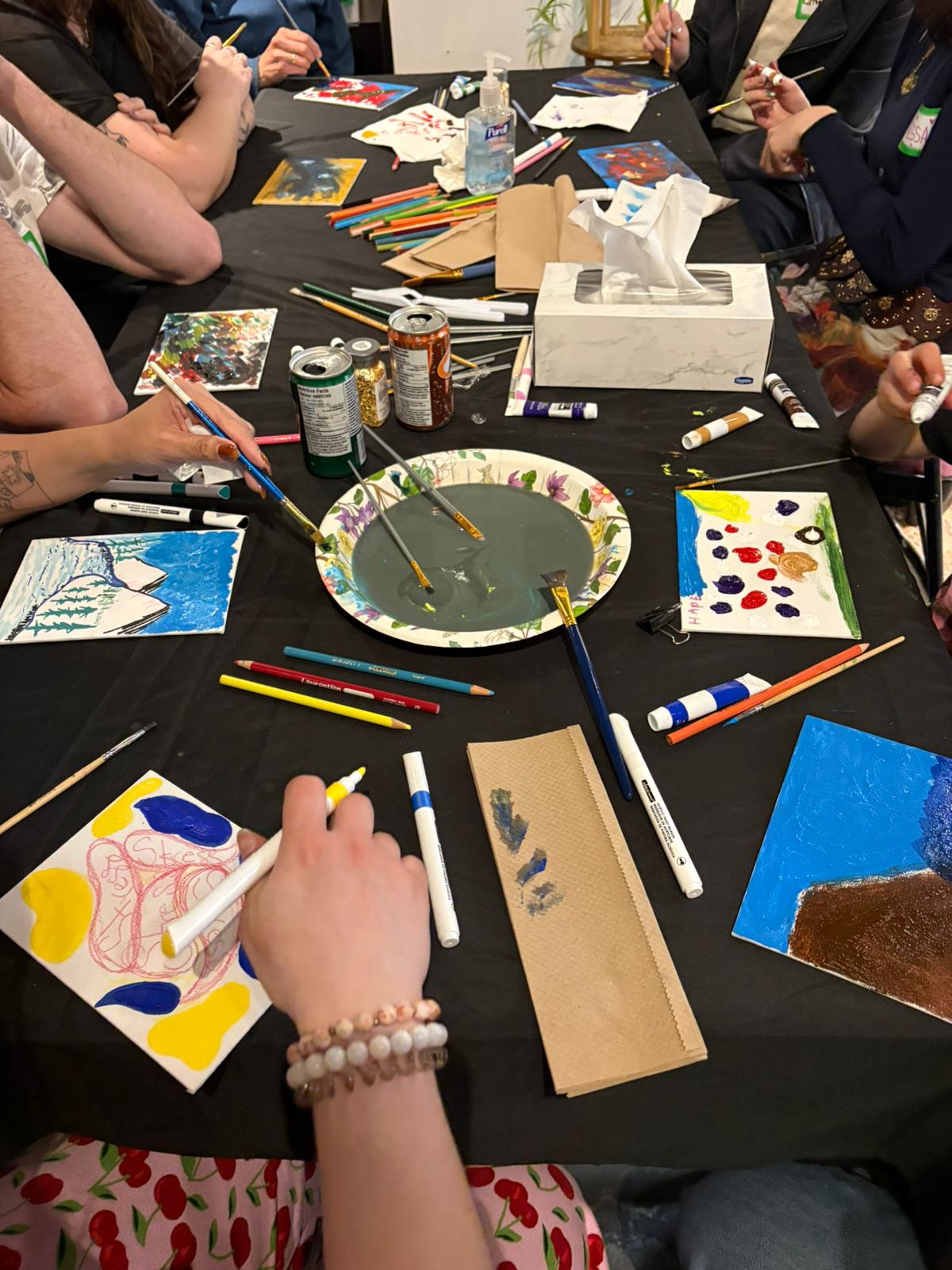 Closing Activity of Community Conversation: Peer mentors were guided through a variety of reflection-based prompts directed at regulating the nervous system to create their own art piece.